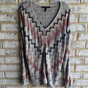 White House Black Market Long Sleeve Zig Zag Geo Metallic V-Neck Sweater Size M
